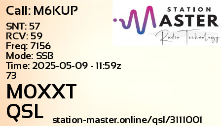 QSL Card for M0XXT QSO with M6KUP