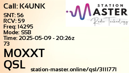 QSL Card for M0XXT QSO with K4UNK