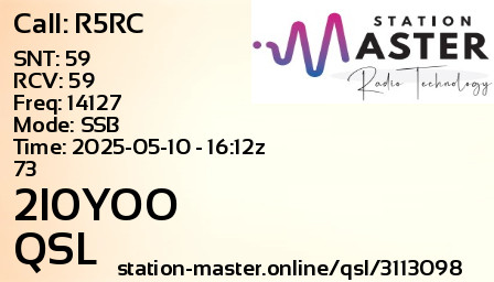 QSL Card for 2I0YOO QSO with R5RC
