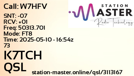 QSL Card for K7TCH QSO with W7HFV