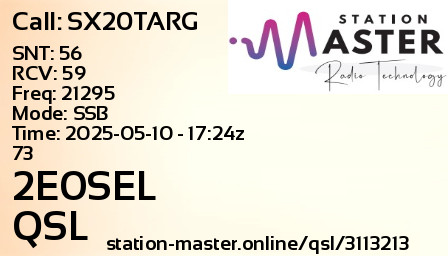 QSL Card for 2E0SEL QSO with SX20TARG