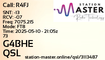 QSL Card for G4BHE QSO with R4FJ