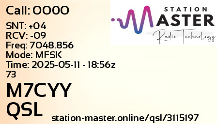 QSL Card for M7CYY QSO with OO0O
