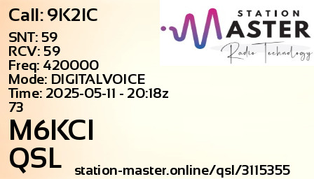 QSL Card for M6KCI QSO with 9K2IC