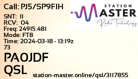QSL Card for PA0JDF QSO with PJ5/SP9FIH