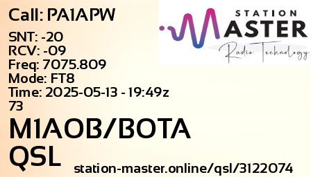 QSL Card for M1AOB/BOTA QSO with PA1APW