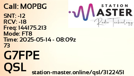 QSL Card for G7FPE QSO with M0PBG