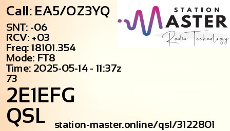 QSL Card for 2E1EFG QSO with EA5/OZ3YQ