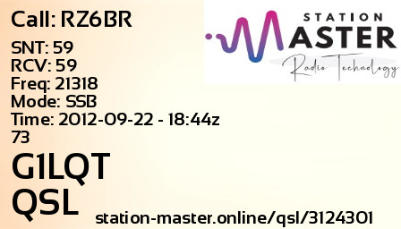 QSL Card for G1LQT QSO with RZ6BR