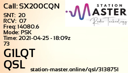 QSL Card for G1LQT QSO with SX200CQN