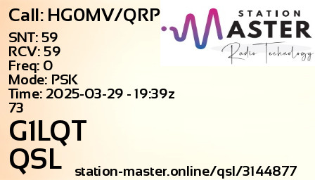 QSL Card for G1LQT QSO with HG0MV/QRP