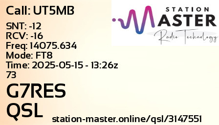 QSL Card for G7RES QSO with UT5MB