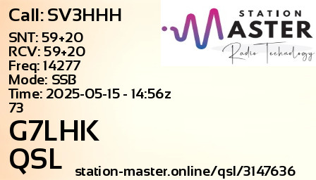 QSL Card for G7LHK QSO with SV3HHH