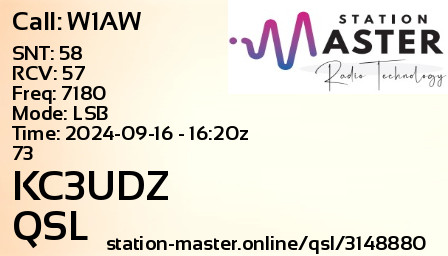 QSL Card for KC3UDZ QSO with W1AW