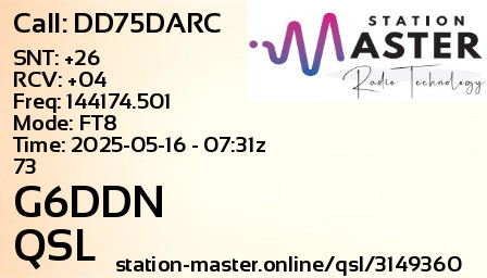 QSL Card for G6DDN QSO with DD75DARC
