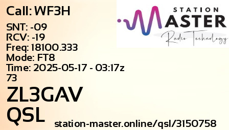 QSL Card for ZL3GAV QSO with WF3H