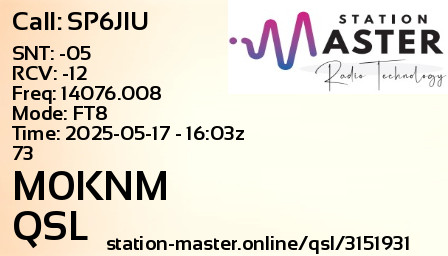 QSL Card for M0KNM QSO with SP6JIU