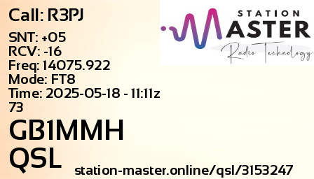 QSL Card for GB1MMH QSO with R3PJ
