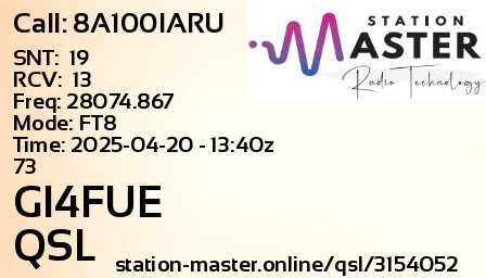 QSL Card for GI4FUE QSO with 8A100IARU