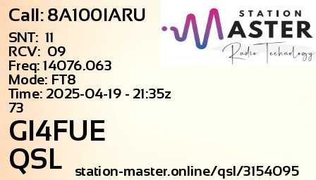 QSL Card for GI4FUE QSO with 8A100IARU