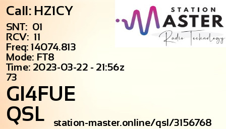 QSL Card for GI4FUE QSO with HZ1CY