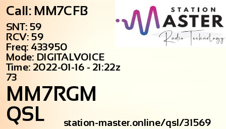 QSL Card for MM7RGM QSO with MM7CFB