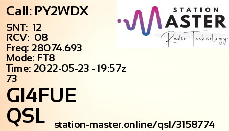 QSL Card for GI4FUE QSO with PY2WDX