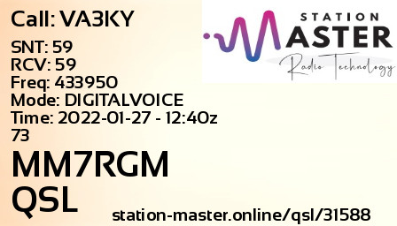 QSL Card for MM7RGM QSO with VA3KY