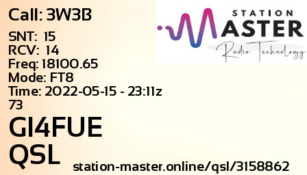 QSL Card for GI4FUE QSO with 3W3B