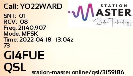 QSL Card for GI4FUE QSO with YO22WARD