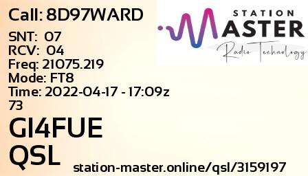 QSL Card for GI4FUE QSO with 8D97WARD
