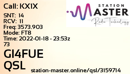 QSL Card for GI4FUE QSO with KX1X