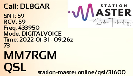 QSL Card for MM7RGM QSO with DL8GAR