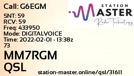 QSL Card for MM7RGM QSO with G6EGM