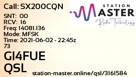 QSL Card for GI4FUE QSO with SX200CQN