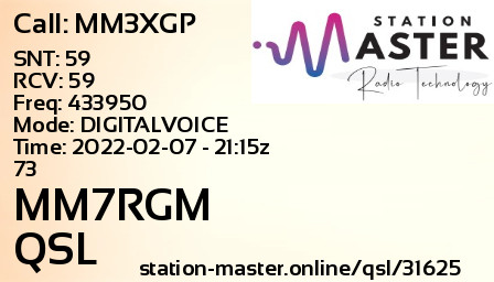 QSL Card for MM7RGM QSO with MM3XGP