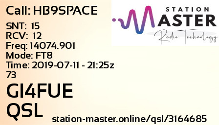 QSL Card for GI4FUE QSO with HB9SPACE