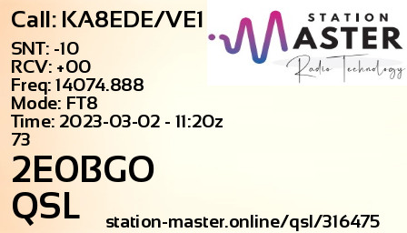 QSL Card for 2E0BGO QSO with KA8EDE/VE1