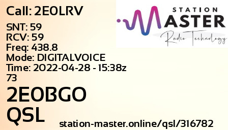 QSL Card for 2E0BGO QSO with 2E0LRV