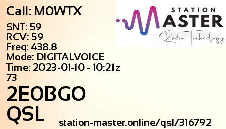 QSL Card for 2E0BGO QSO with M0WTX