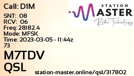 QSL Card for M7TDV QSO with D1M