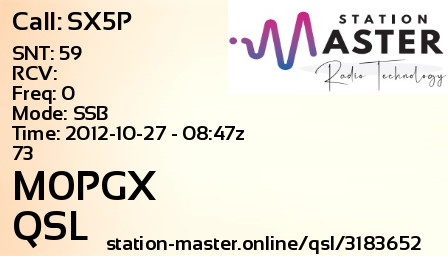 QSL Card for M0PGX QSO with SX5P