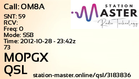 QSL Card for M0PGX QSO with OM8A