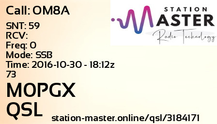 QSL Card for M0PGX QSO with OM8A