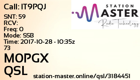 QSL Card for M0PGX QSO with IT9PQJ