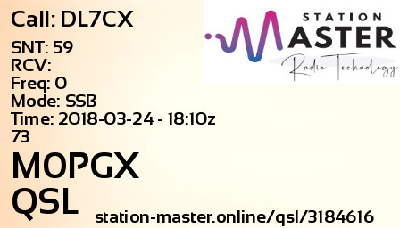 QSL Card for M0PGX QSO with DL7CX