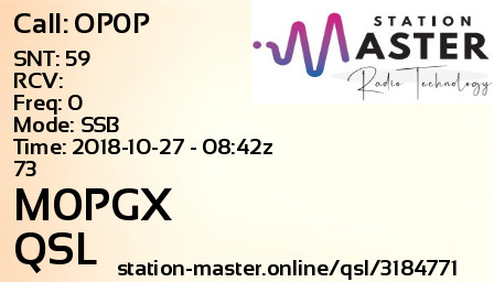 QSL Card for M0PGX QSO with OP0P