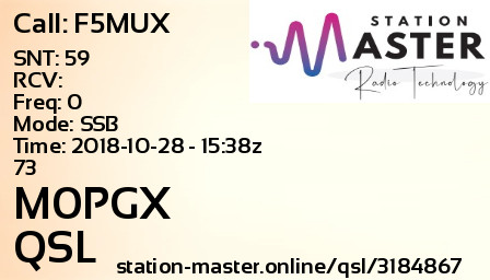 QSL Card for M0PGX QSO with F5MUX