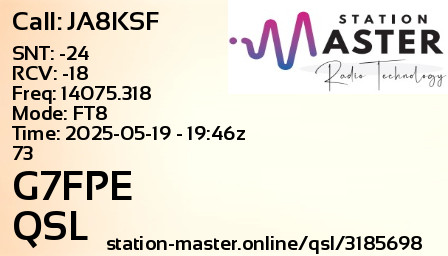 QSL Card for G7FPE QSO with JA8KSF