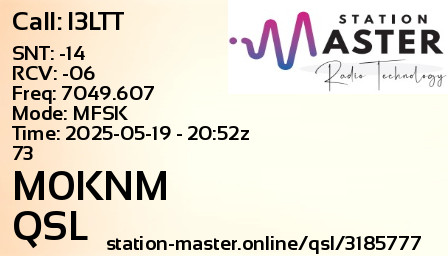 QSL Card for M0KNM QSO with I3LTT